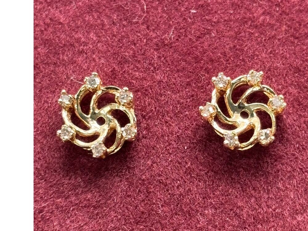 14K Solid Yellow Gold Diamond Round Earring Enhancers #78156